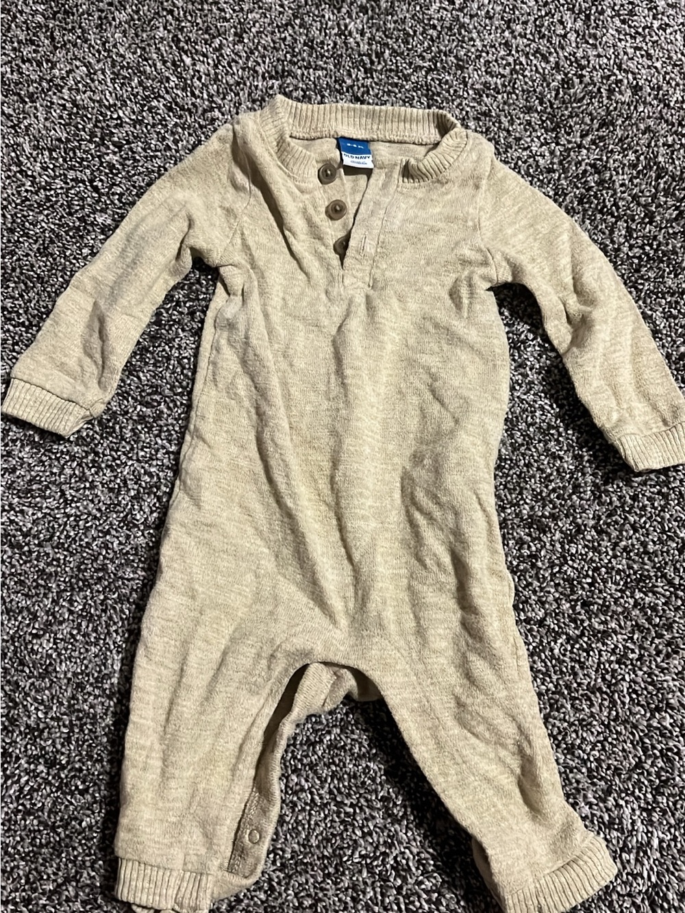 Old Navy Beige Knit One-Piece Footie with Button Placket